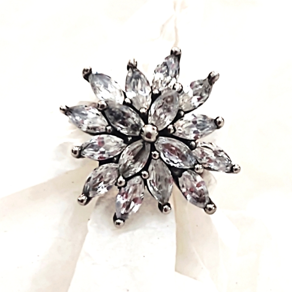 Vintage Diamond Burst Oversized Sterling Silver Cocktail Ring- Size 9